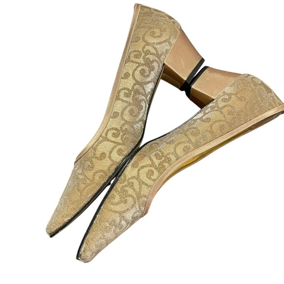 Nina Gold Swirl Fabric 1.75" Block Heel Shoes (8) - Picture 9 of 14